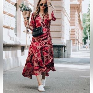 Johanna Ortiz x H&M Floral Creped Wrap- Front Maxi Dress Large Garden Girl